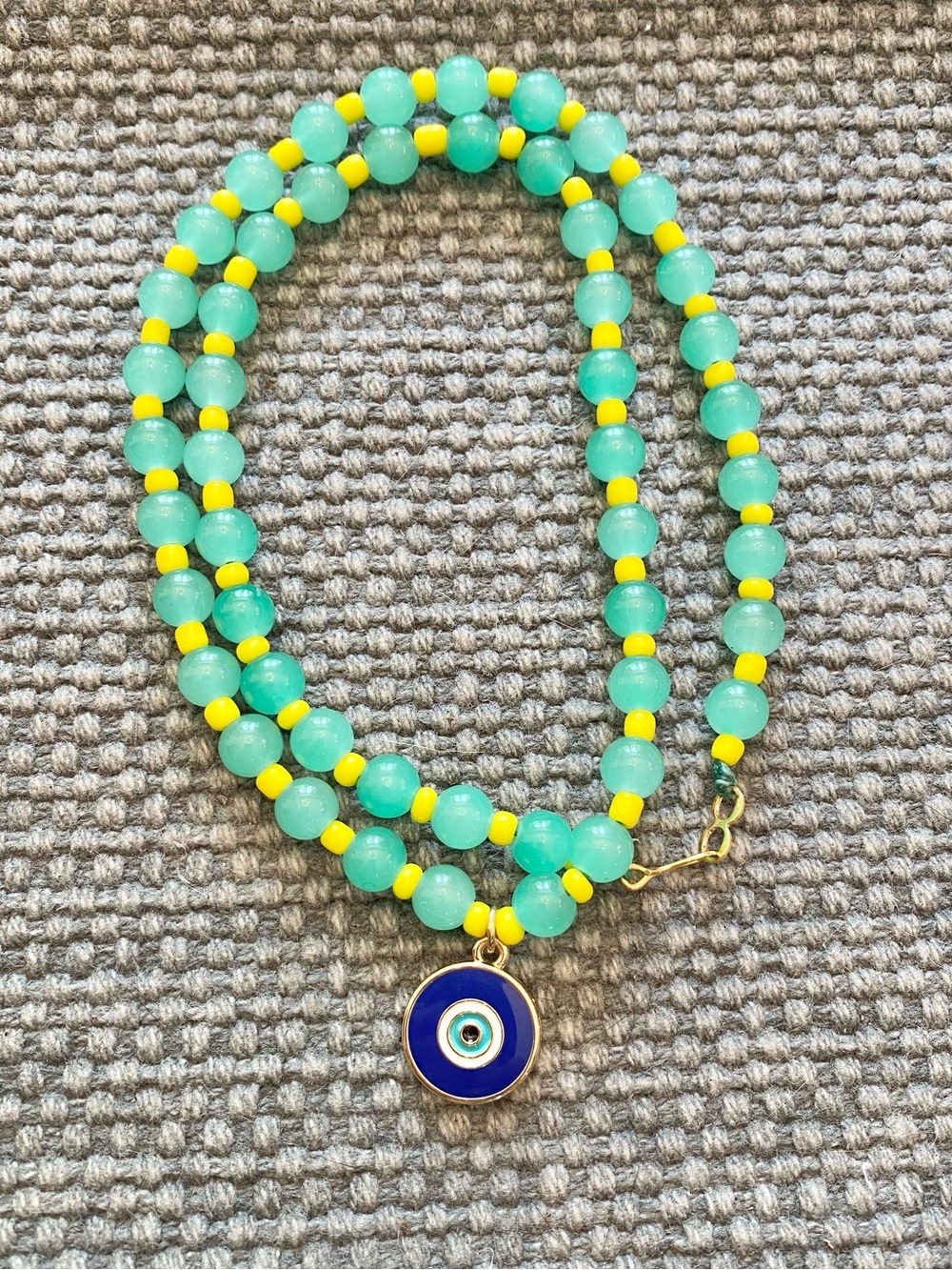 Colorful Bead Charm Necklace, with Evil Eye Pendant
